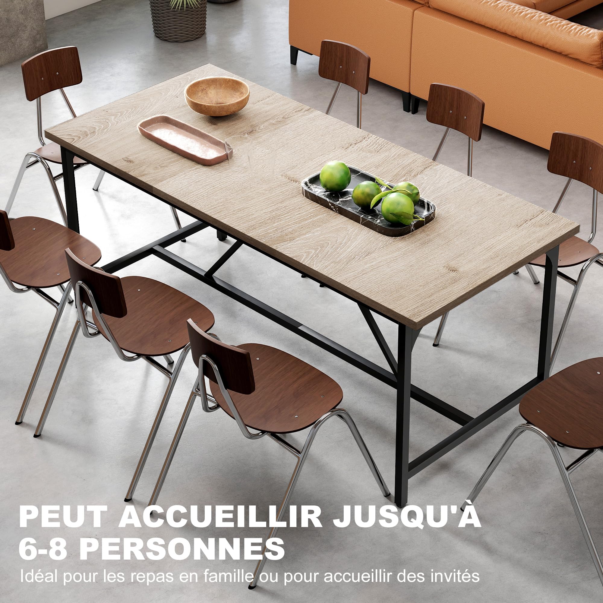 HOMCOM Table à Manger pour 6-8 Personne Rectangulaire 180 x 80 cm Naturel