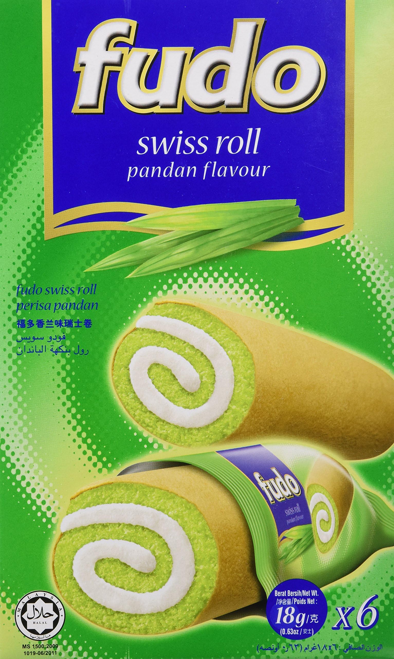 fudo swiss roll (pandan flavour) (1 x 18g x 6)