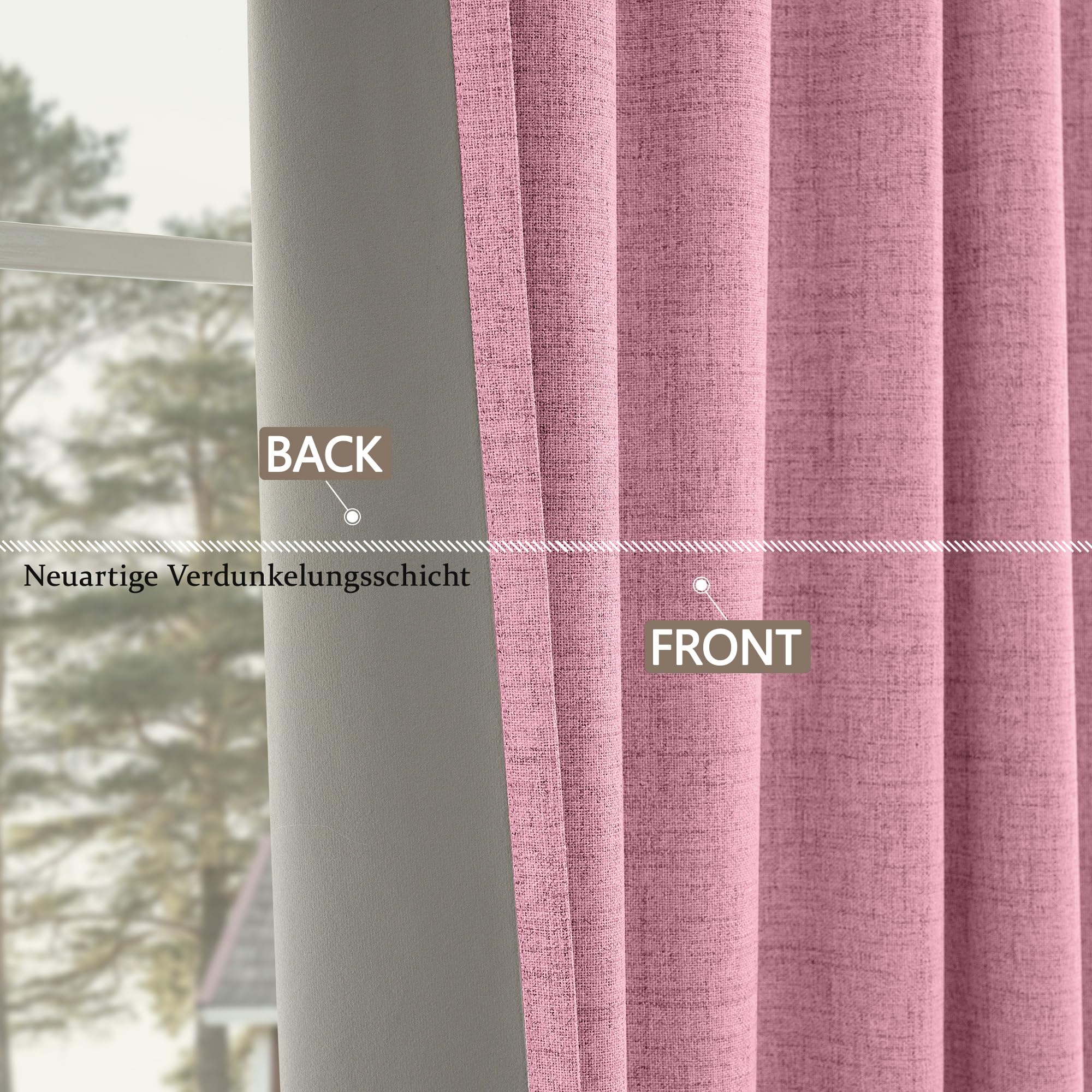 Cucraf Vorhang 100% Blickdicht Leinen Gardinen mit Ösen Verdunklungsvorhänge Gardinen Rosa H200 x B140 cm 2er Set – Bild 5