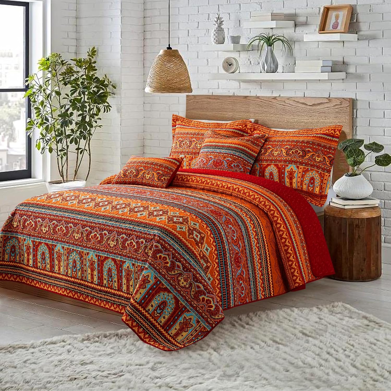 Bedifany 2 Pcs Cotton Throw Pillow Covers, Decorative Neutral Boho Cushion Covers Pillowcase for Couch Sofa Bedroom Living Room Home Decor Outdoor,18×18 Inch (Orange and red)