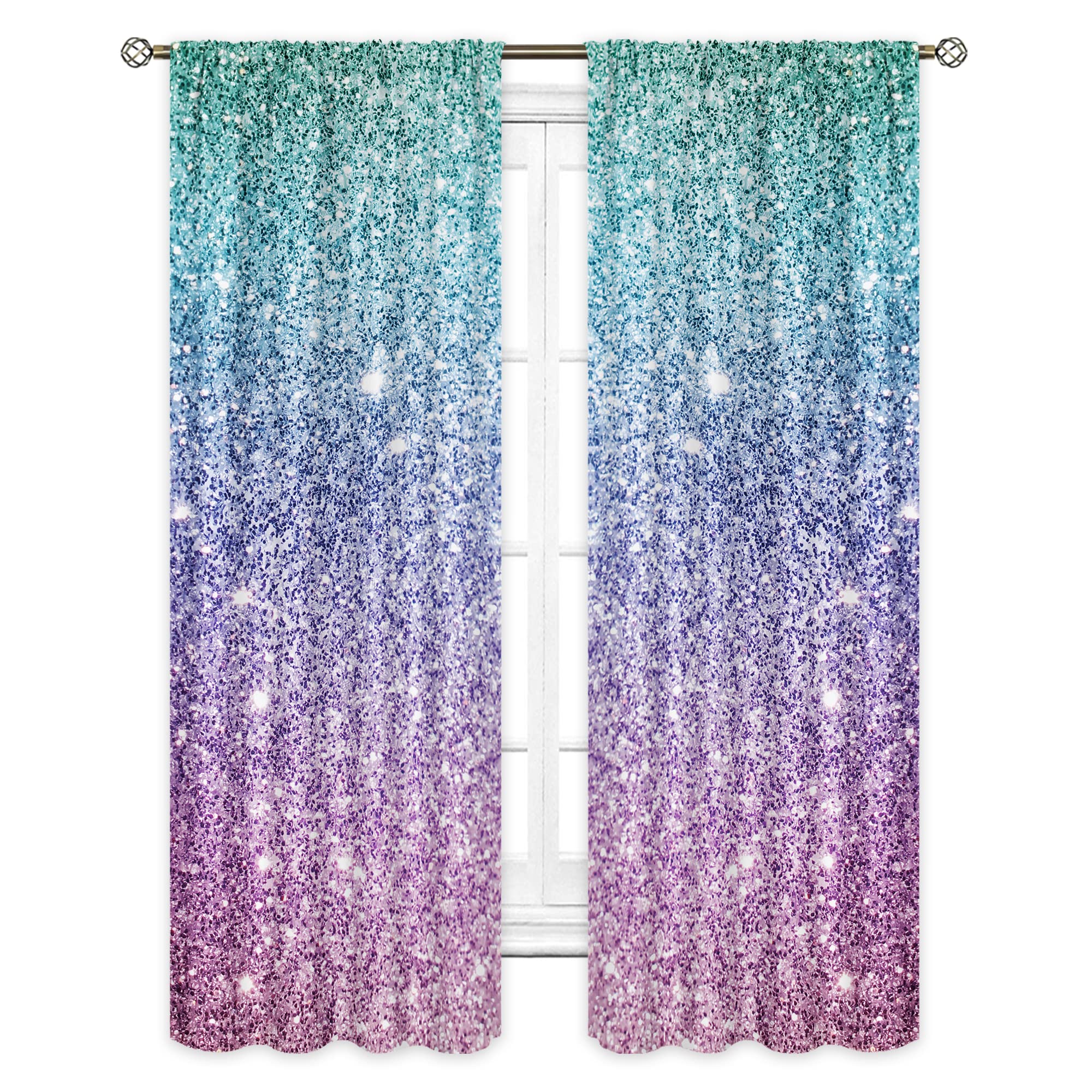 Cinbloo Pink Blue Spot Not Glitter Curtains 29Wx63H Inch Rod Pocket Colorful Baby Girls Bedroom Decor Ombre Purple Mermaid Dots Printed Girly Princess Women Living Room Window Drapes Fabric 2 Panels