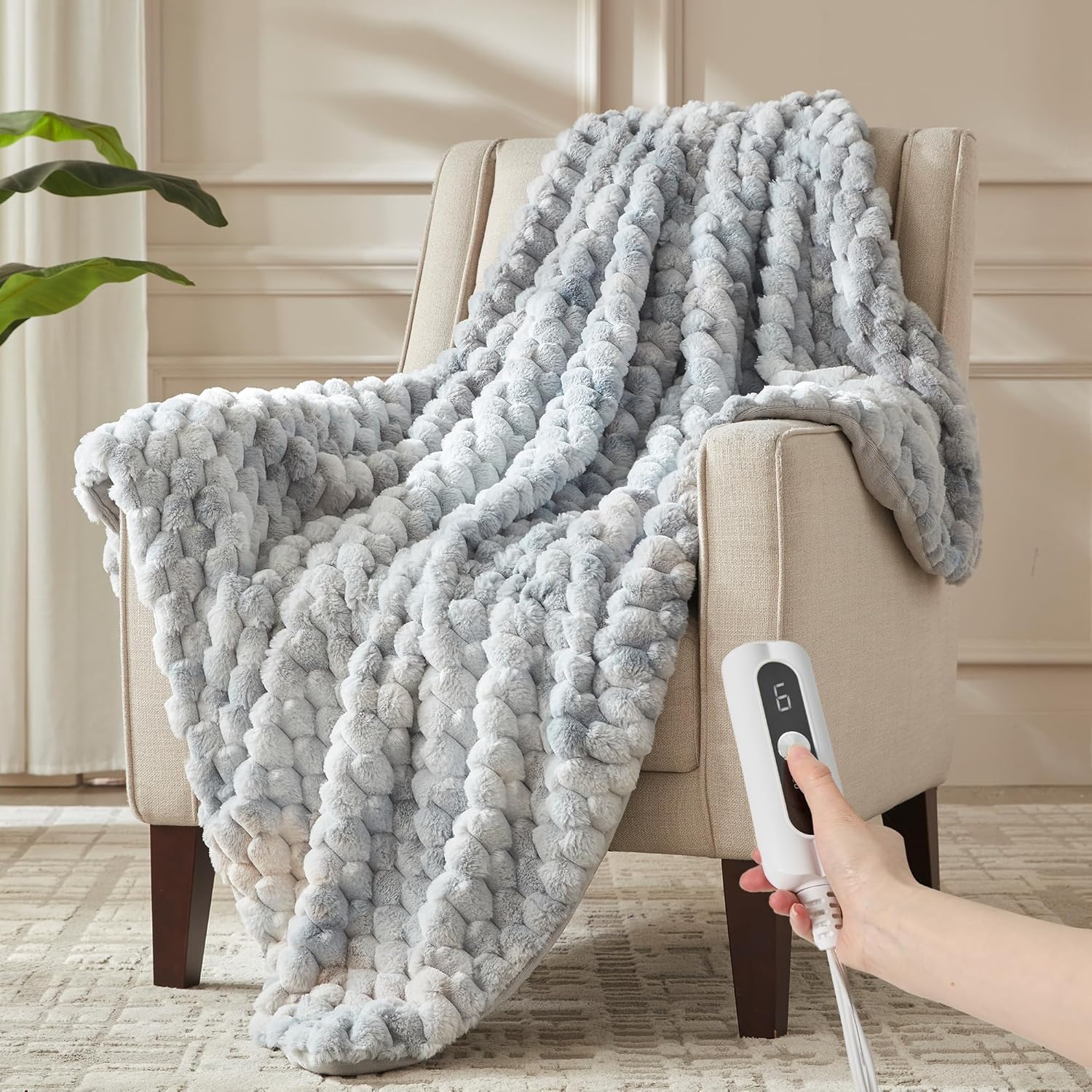 Heated Throw Blanket - Fast Heating 3D Jacquard Electric Heated Blanket, Cozy Heating Blanket with 6 Heating Settings & 4 Hours Auto-Off, Machine Washable, 50"x60", Tie-Dye Blue
