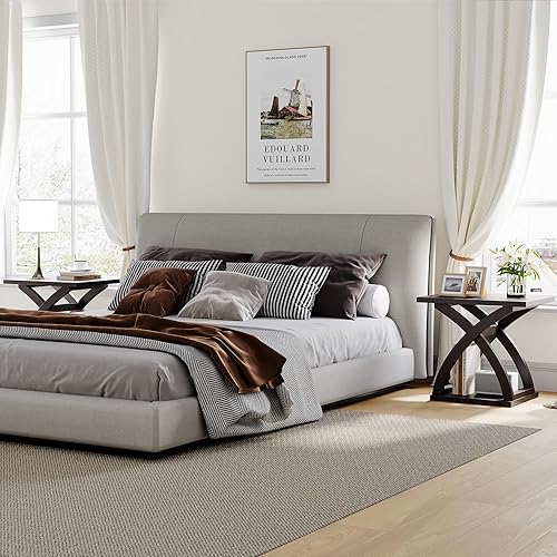 Miniatura 7 de ChooChoo Juego de 2 mesas auxiliares modernas con estante de almacenamiento, mesa auxiliar X-Design para sala de estar (espresso)