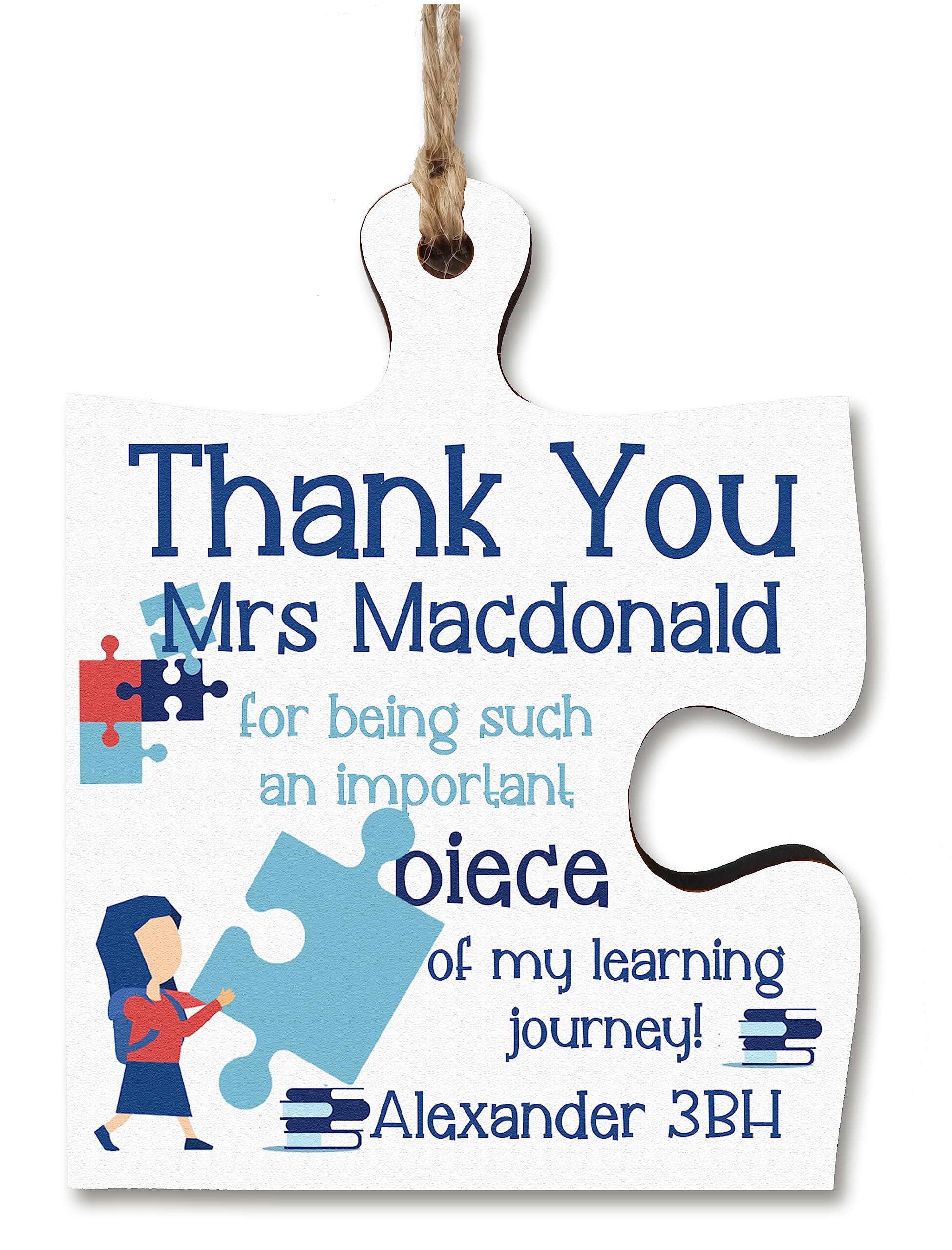 The Plum Penguin Multicolour Personalised Thank You Important Piece Learning Journey Best Teacher Jigsaw Puzzle Shaped Hanging Plaque Sign End Of Term Gift