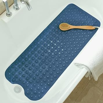 Tree Bud Bathtub Mats for Shower Tub Non-Slip Bath Mat 39 x 16 Inch Extra Long Shower Mat, Bath Tub Mat for Bathroom with Machine Washable, BPA Free for Kids Navy Blue