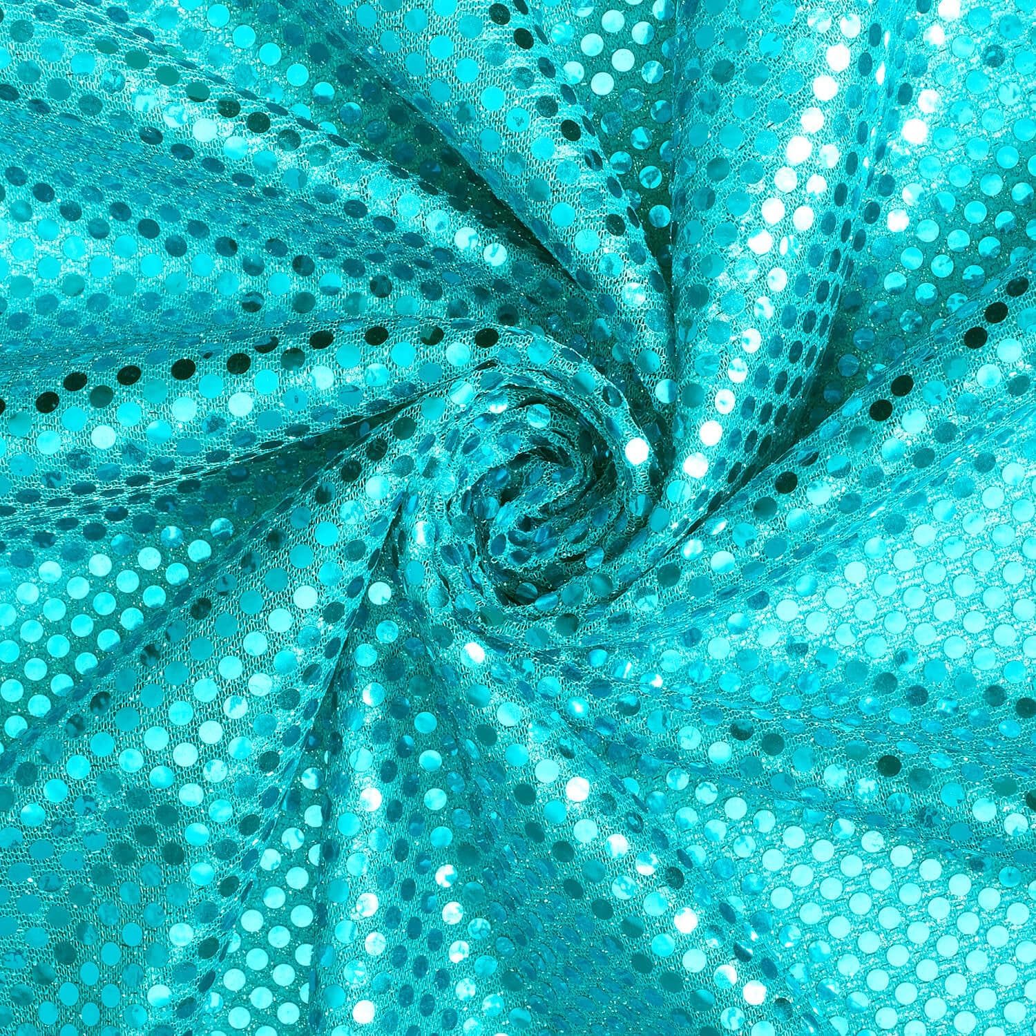 Faux Sequin Knit Fabric Shiny Dot Confetti for Sewing Costumes Apparel Crafts by The Yard (5 Yards, Aqua)