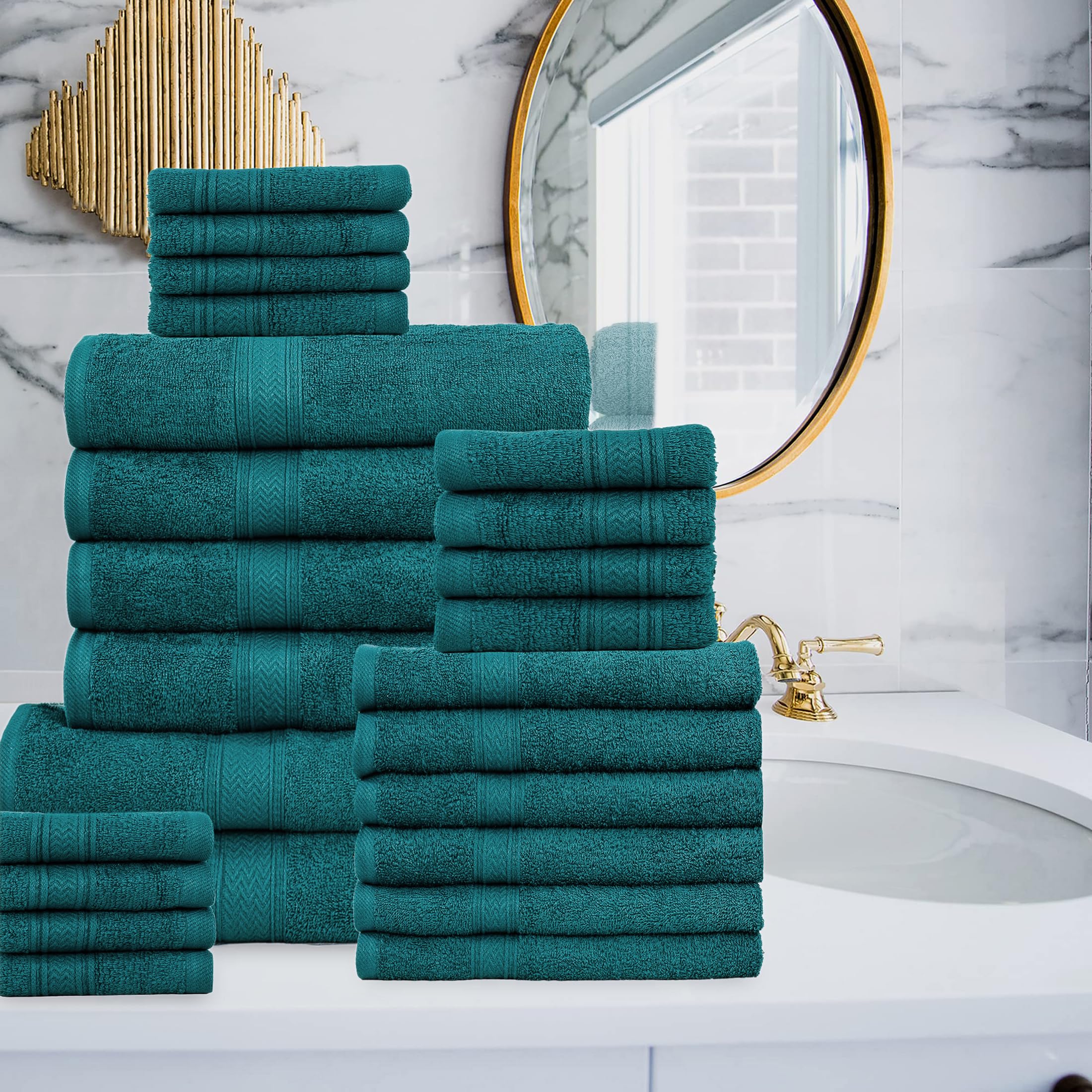 HILLFAIR Juego de Toallas de baño de 24 Piezas para baño, 100% algodón, 24 Piezas, Juego de Toallas de SPA para Hotel, 2 Toallas Grandes XXL de Gran tamaño, 4 Toallas de baño, 6 Toallas de Mano, 4