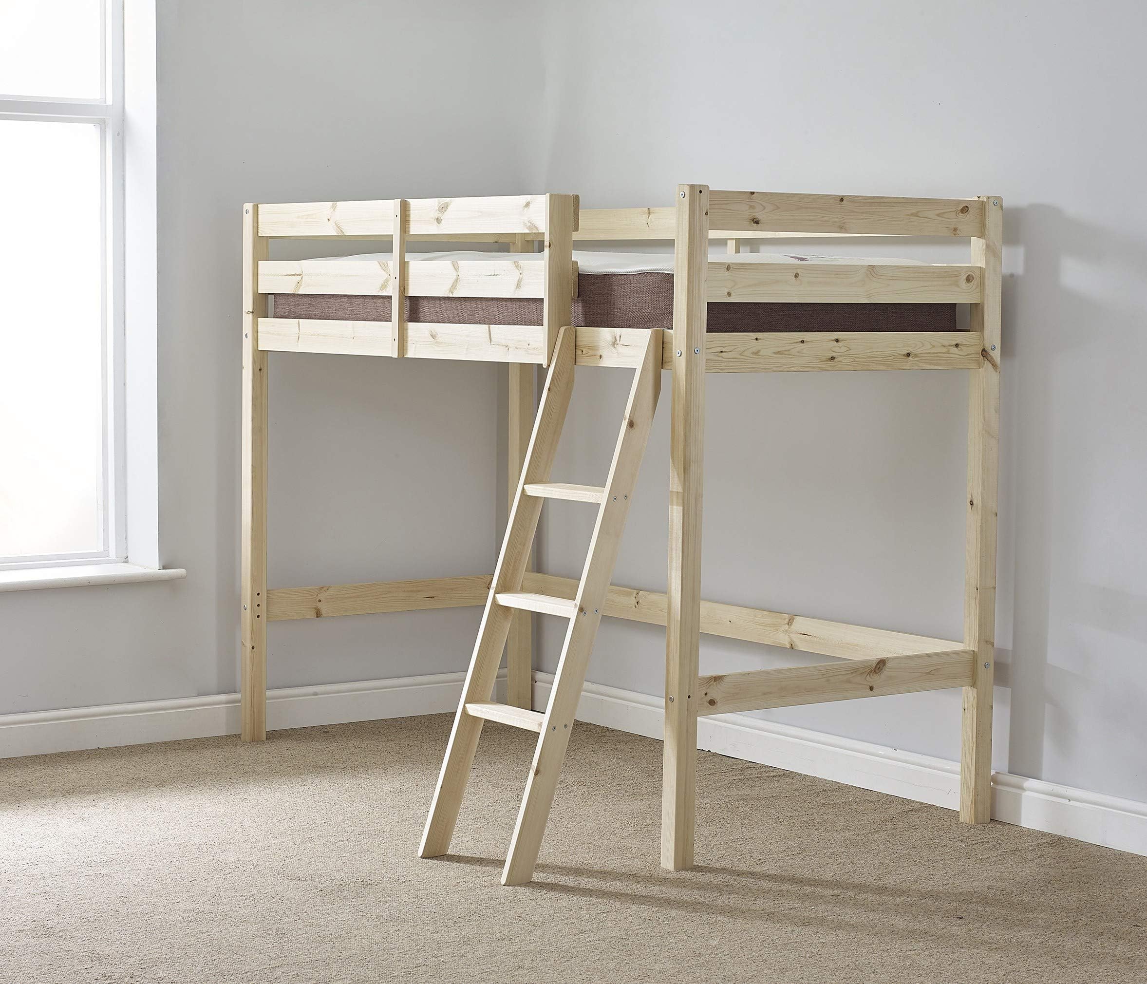 STRICTLY BEDS&BUNKSOscar Short High Sleeper Loft Bunk Bed with Sprung Mattress (15 cm), 2ft 6 x 5ft 9
