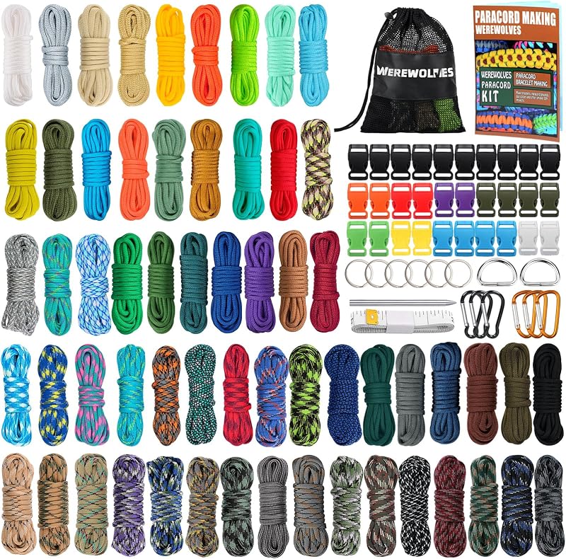 WEREWOLVES 60 Colors Paracord Cord, 550 Paracord Bracelet Crafting Combo Kits with Instruction - Multifunction Paracord Ropes, 10 Feet Each Parachute Cord for DIY Manual Braiding