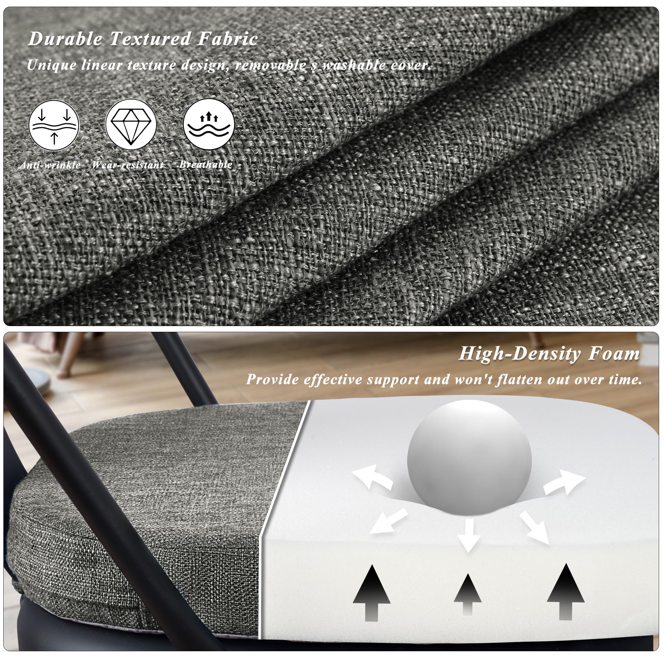 FlyGulls Dining Chair Cushions Set of 4 Non Slip Seat Cushions for Dining Chairs with Ties and Washable Covers Kitchen Seat Pads 35.5x35.5cm Dark Grey - Image 4