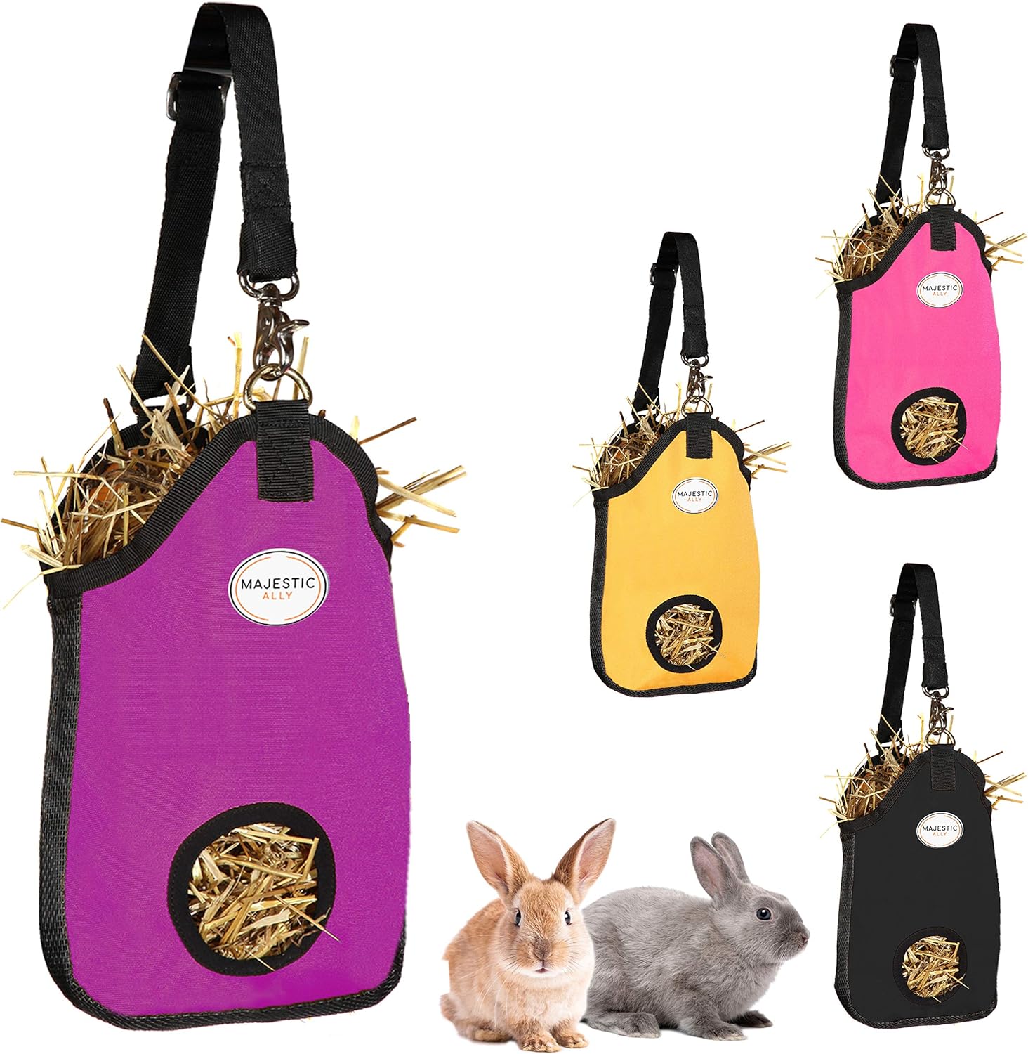 Majestic Ally Guinea Pig Hay Feeder – Rabbit Hay Feeder – Strong Nylon Wire Mesh Ventilated Feeder for Small Animals – 4 Lovely Colors and 2 Sizes– Easy to Use (1 Hole 12" x 8" x 2", Purple)