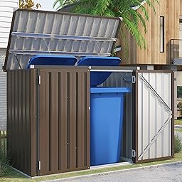 U-MAX Outdoor Trash Can Storage, Outdoor Garbage Bike Storage Shed, Horizontal Cabinet Waterproof, Brown Garbage Can Bicycle Sheds & Storage Clearance, Brown