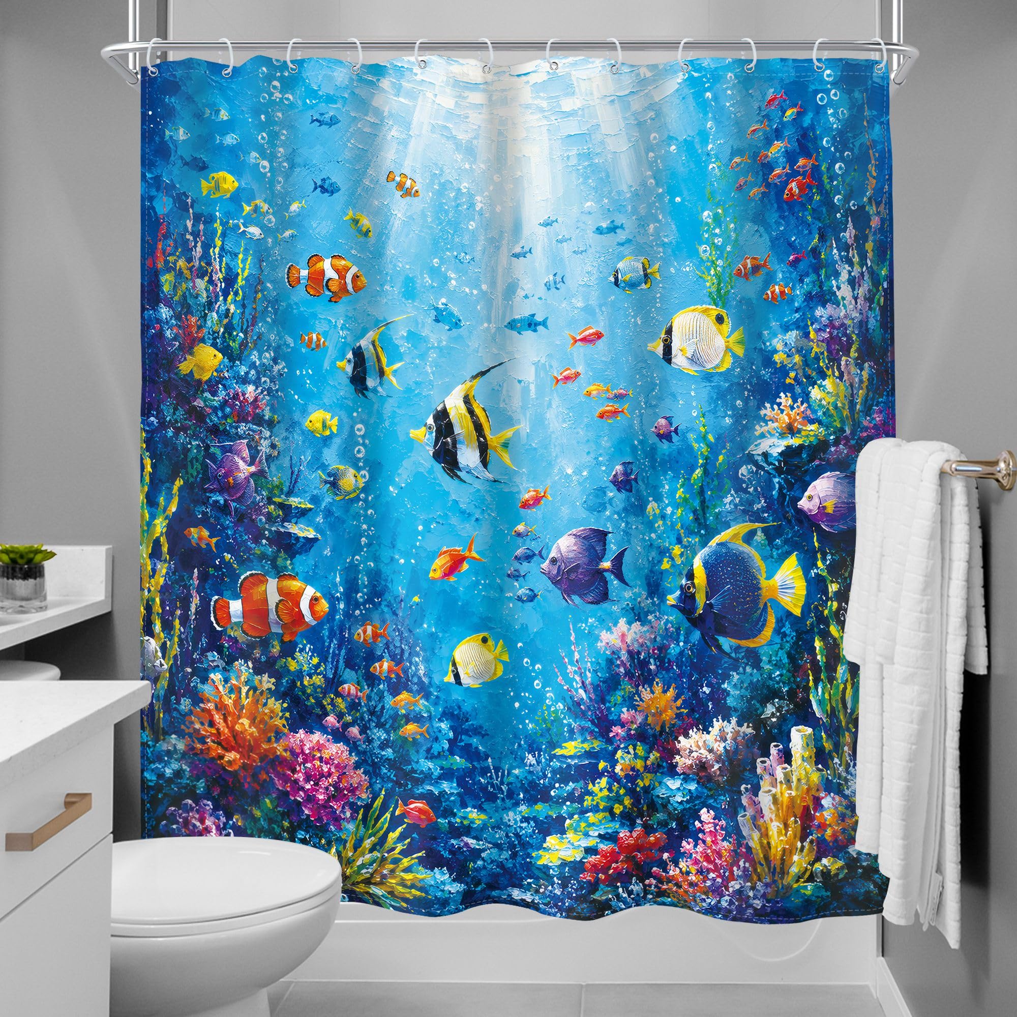 Fish Beach Shower Curtain - Underwater Tropical Design -4