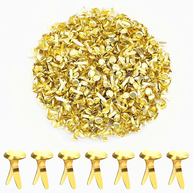 AIEX 600pcs Metal Paper Fasteners Round Brass Fasteners Split Pins for DIY Crafts Projects, Scrapbooking, Office, 0.47x0.3inch (Gold)