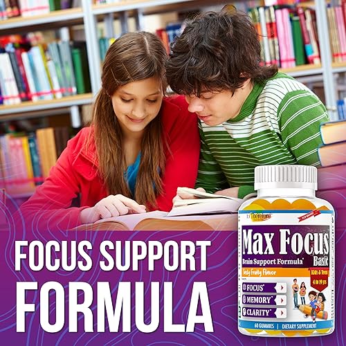 Miniatura 3 de Max Focus Basic - Suplemento de refuerzo cerebral para niños con Omega 3 6 9 + DHA, vitamina C, suplementos cerebrales para memoria y concentración,
