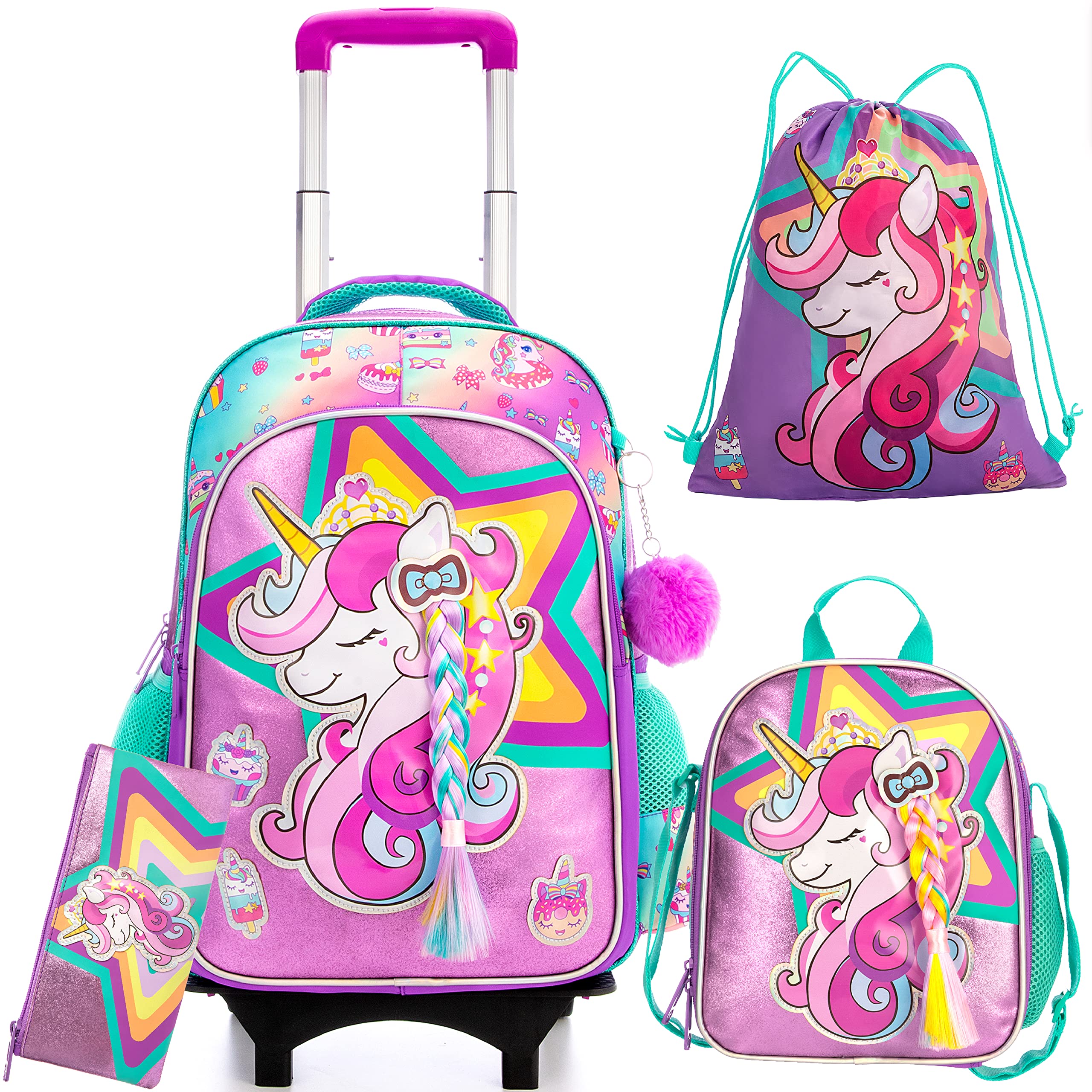HTgroce Mochilas Escolares con Carro Mochila Escolar con Ruedas Niña Mochilas con Carrito Escolares Trolley Escolar Mochilas Escolar.