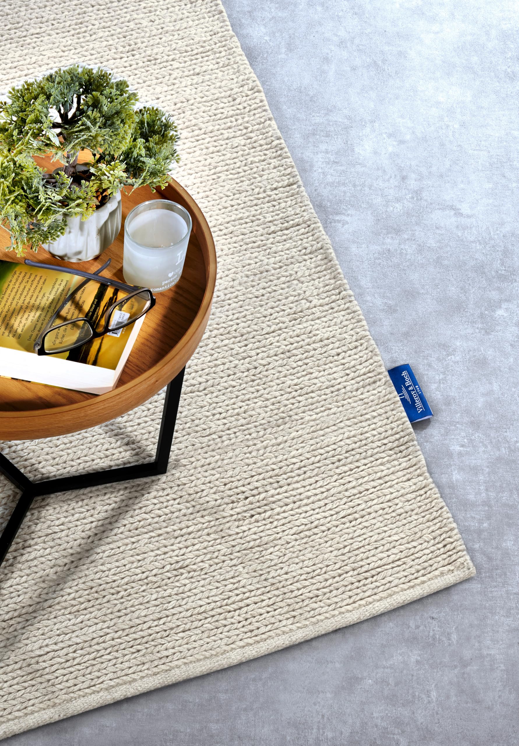 Villeroy & Boch Francois - Alfombra de Lana Natural para salón, Tejida a Mano y respetuosa con el Medio Ambiente, para salón, Dormitorio, Comedor, Pasillo, Cocina, Color Blanco Natural, 80 x 200 cm