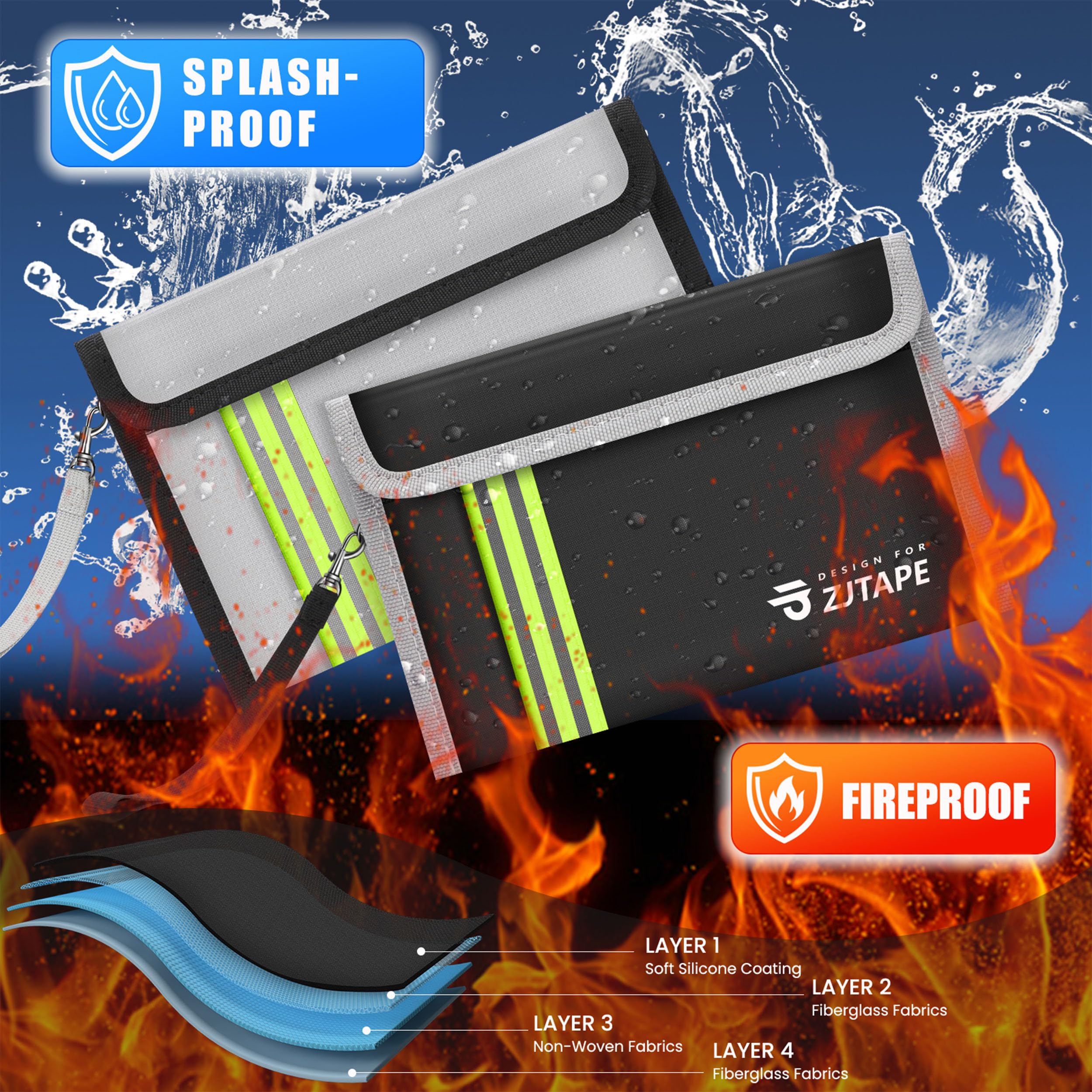 Borsa Ignifuga E Impermeabile ZJTAPE | Per Documenti E Valori, 2 Pezzi