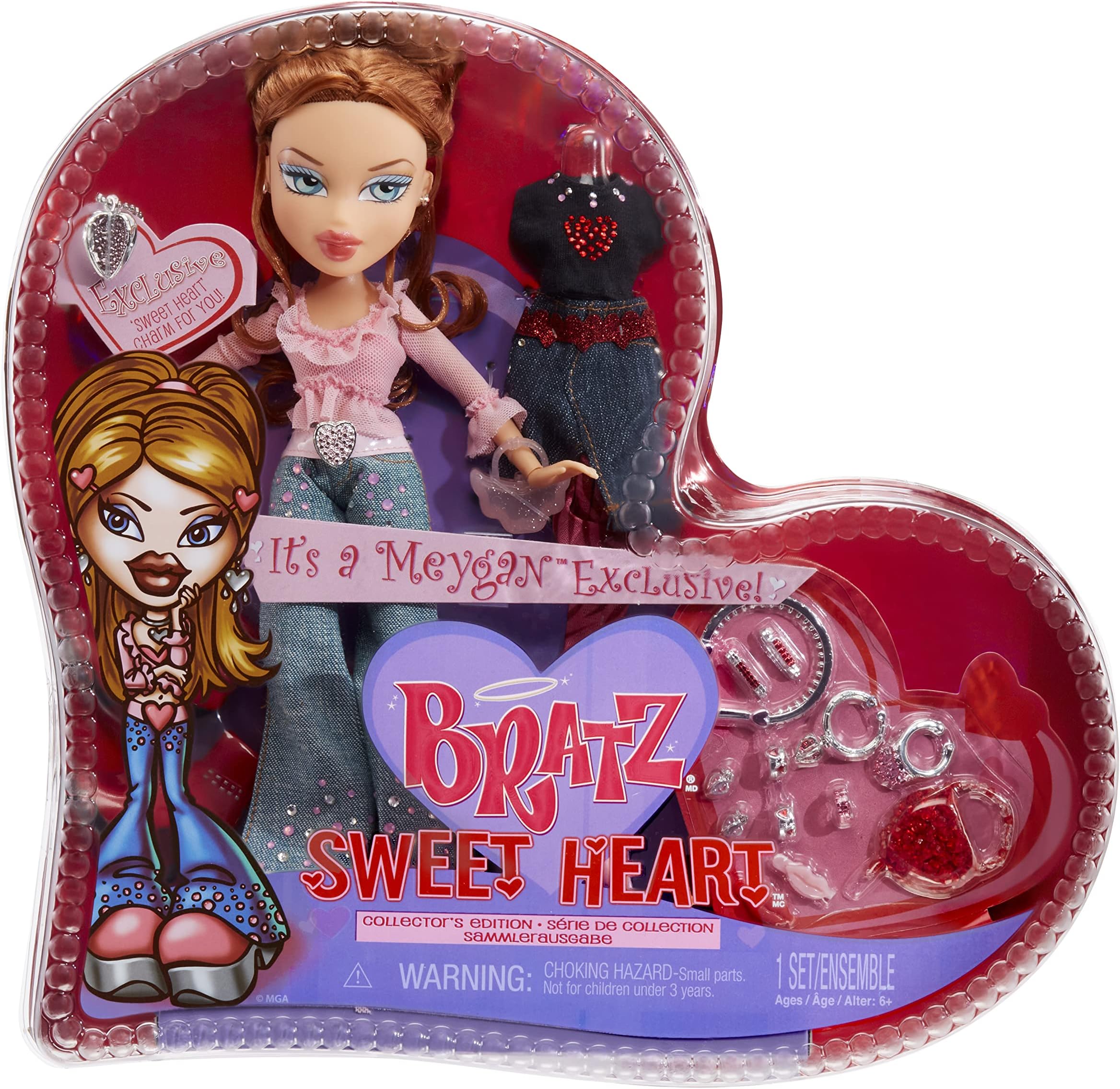 Bratz 578581EUC Collector's Edition Sweet MEYGAN-Fashion Doll with Outfits & Accessories in Heart-Shaped Packaging-Fully Articulated-Fan-Favourite Rerelease Collectable-for Kids Ages 7+, Black