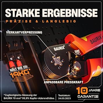 BAURIX® Crimpzange mit 1800 Aderendhülsen Set – Selbsteinstellende Aderendhülsenzange für 025–10 mm² – Elektriker Werkzeug für Elektroinstallation – PERSEUS (4-Kant)