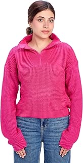 بلوفر بأكمام طويلة وقصة عادية وسوستة - فوشيا بلوفر للنساء من ريفين