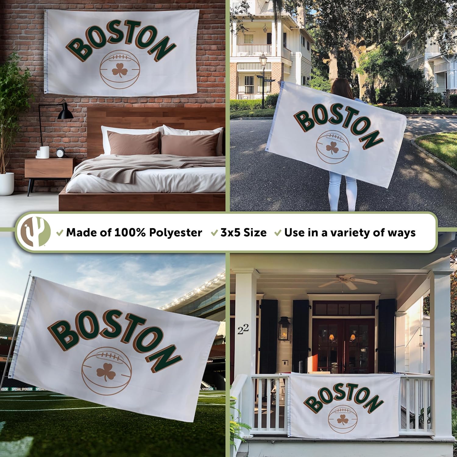 Desert Cactus Boston Celtics Flag NBA 100% Polyester Indoor Outdoor 3x5 feet National Basketball Association Team Flags (Flag City Edition 2023 A) - Image 3