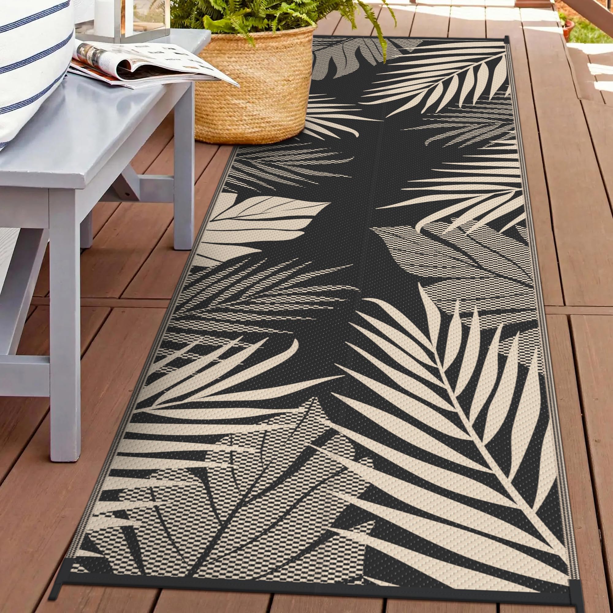 GENIMO Outdoor Rug 2.5' x 8' Waterproof for Patios Clearance, Reversible Outdoor Plastic Straw Camping Rug Carpet, Large Area Rugs Mats for RV, Camper