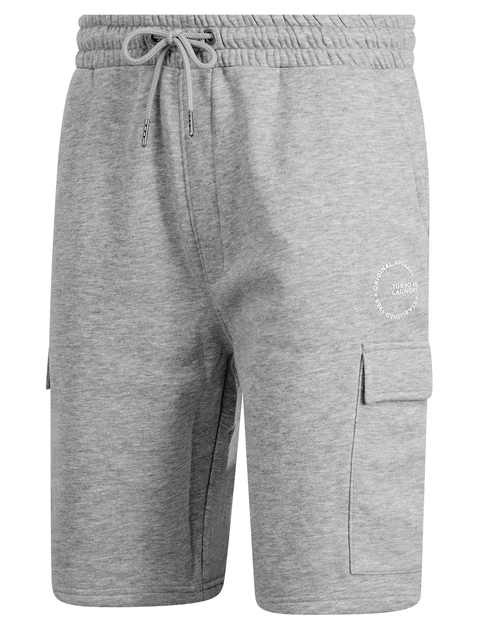 Tokyo Laundry Layden Multi-Pocket Brushback Fleece Jogger Cargo Shorts in Light Grey Marl L