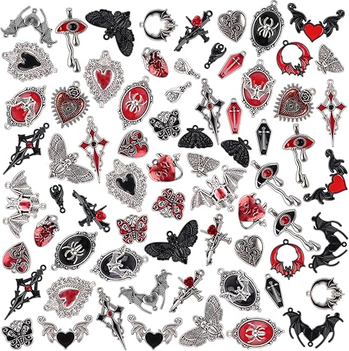 Kalolary Halloween Charms for Jewelry Making Coffin Skull Alloy Dangle Charms Enamel Bracelet Charms Metal Earring Pendant Charms for Halloween