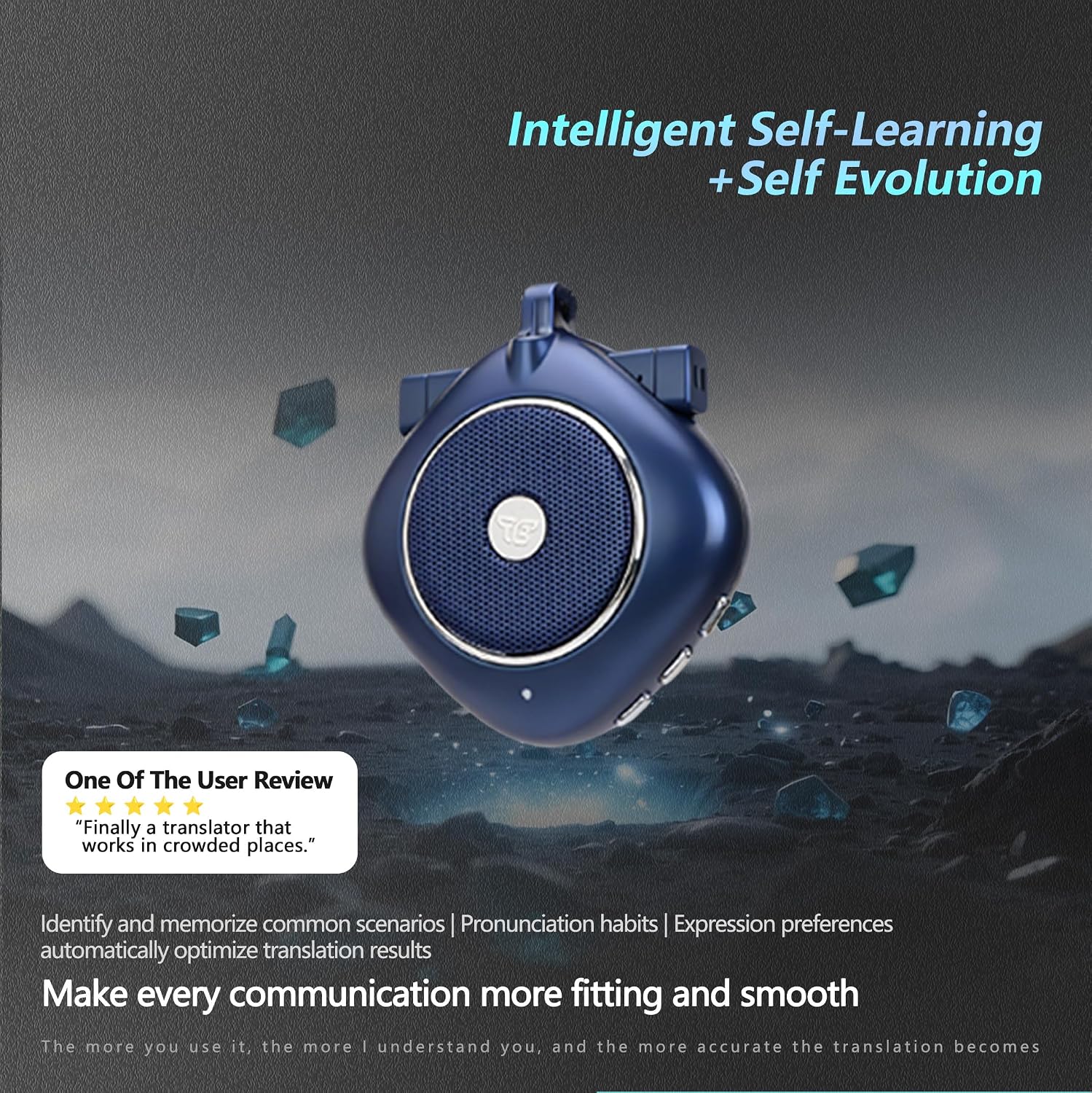 TOSING Transbee Series Portable Two-Way Voice Translator Device, Dual Microphone Interview Translation Tool with Speaker, Real-Time Multilingual Translation, Conversation History Recording (Blue)