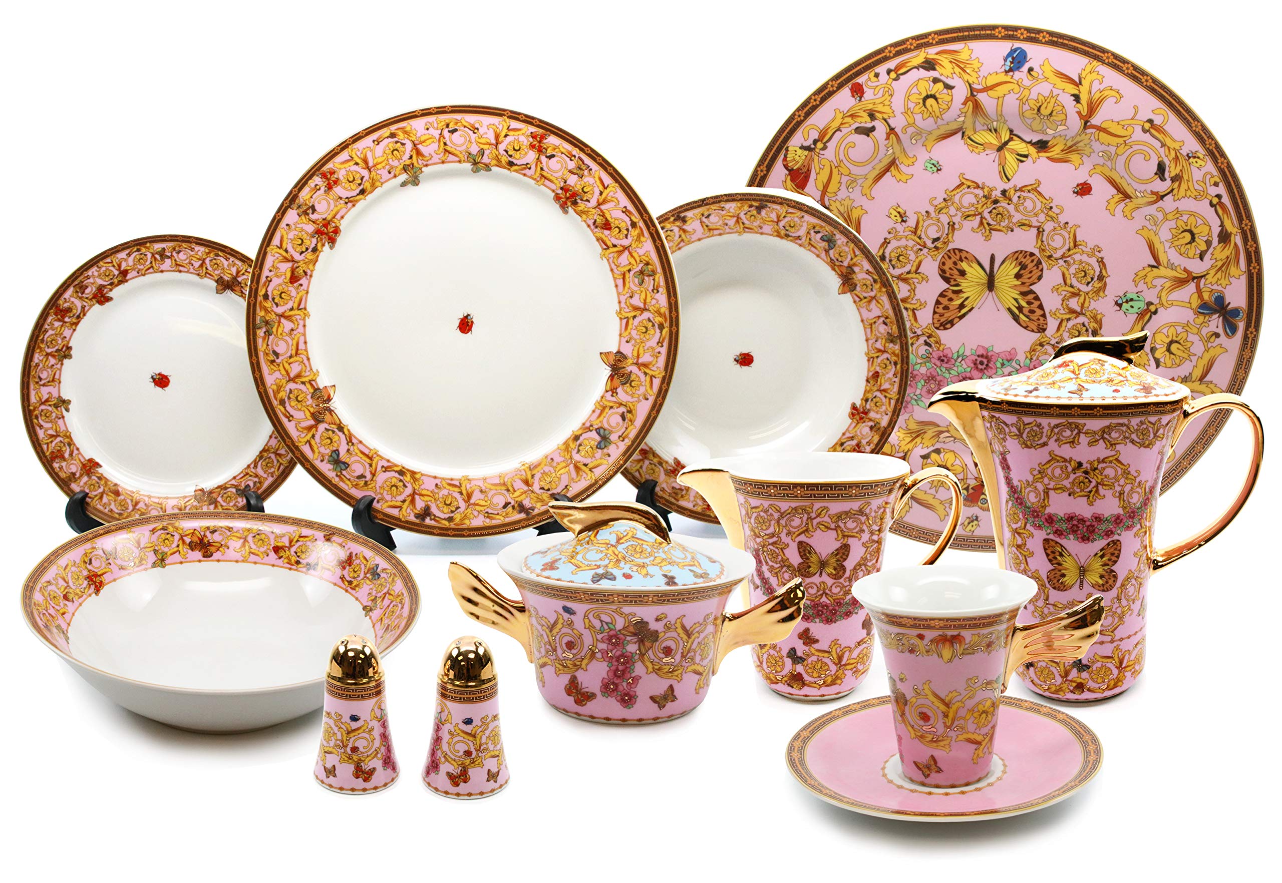 Buy Royalty Porcelain Vintage Pink 49pc Dinnerware Set 'Ladybug