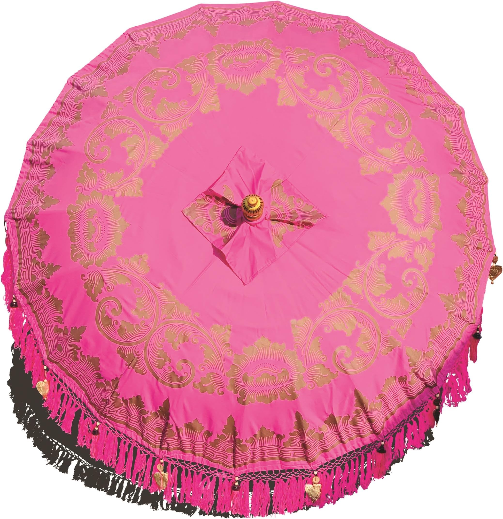 Bali Handmade Sun Parasol Hardwood Garden Umbrella Pink and Gold (base not included)