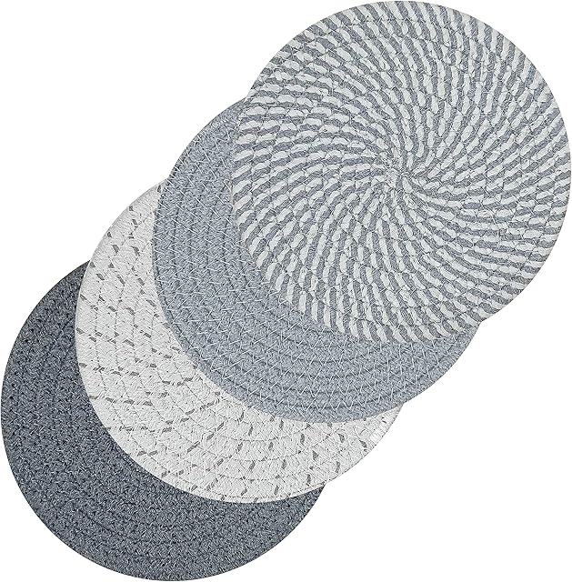 Svkiyang Heat Resistant Trivet Mat Set 4 Pcs,Non Slip Pot Holders for Kitchens, 100% Pure Cotton Thread Weave Trivets for Hot Dishes/Pot/Bowl/Teapot/Hot Pot Holders
