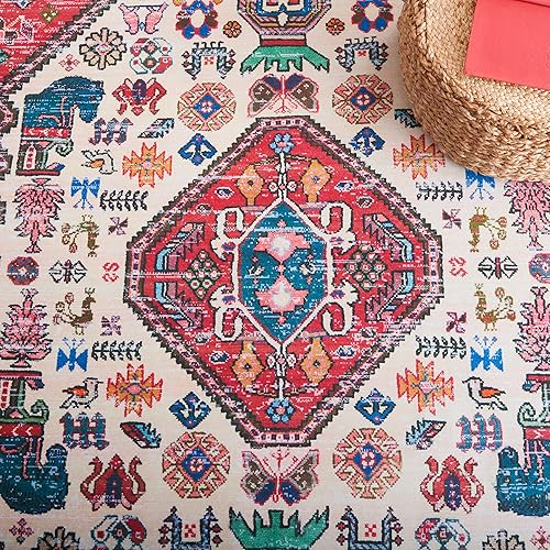 Miniatura 7 de SAFAVIEH Tucson Collection - Alfombra de área de 8 x 10 pies, color beige y óxido, diseño bohemio persa, no desprende pelusa, lavable a máquina y