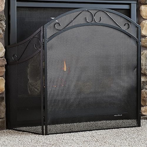 Miniatura 5 de Sunnydaze Pantalla de chimenea de acero con diseño de desplazamiento elegante de 3 paneles con acabado negro con recubrimiento en polvo