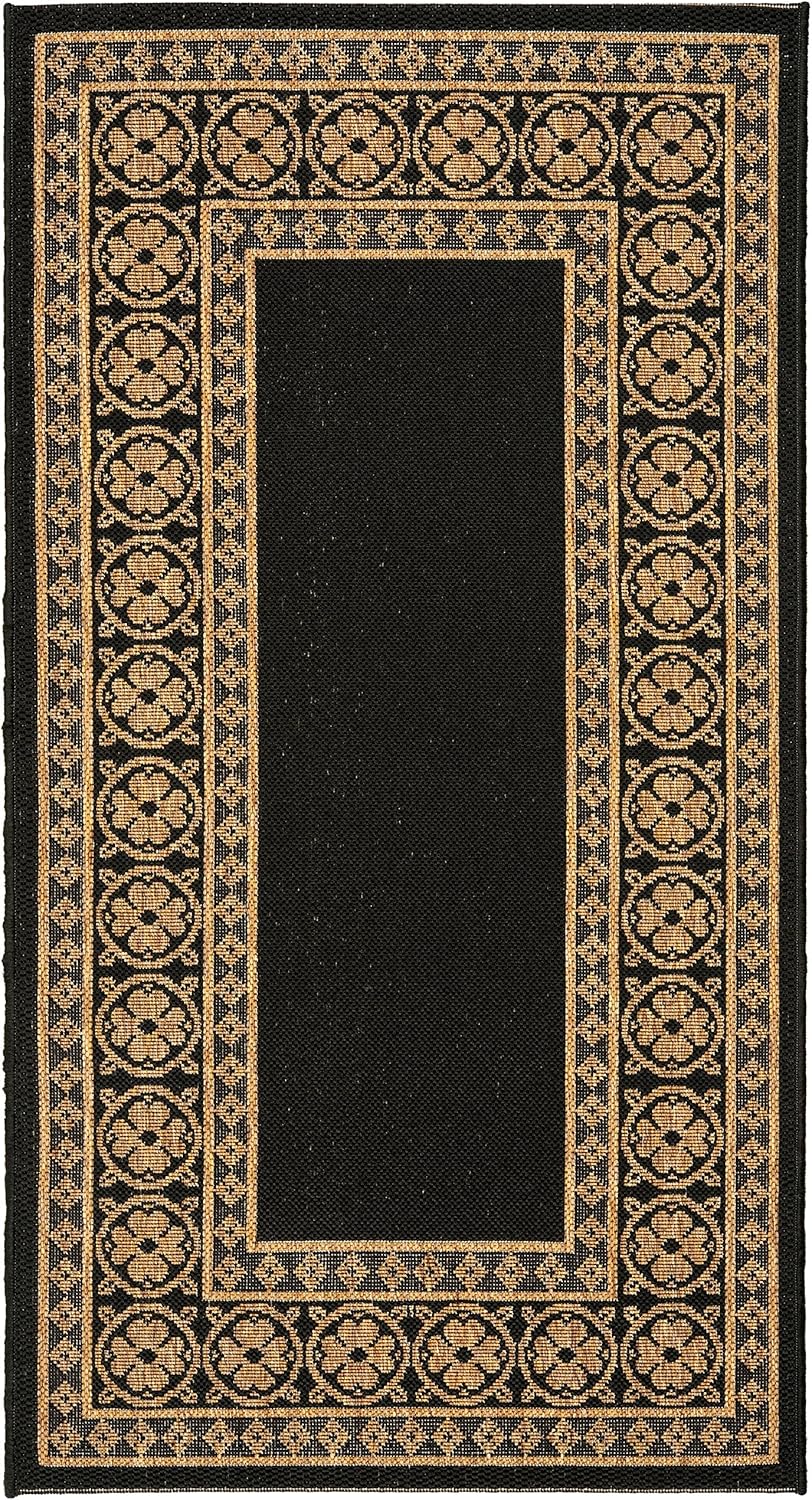 SAFAVIEH Washable Rug Outdoor Courtyard Collection - 2'7" x 8'2" Runner, Black & Coffee, Non-Shedding & Easy Cleaning, Ideal for Patio, Backyard, Mudroom (CY5140G)