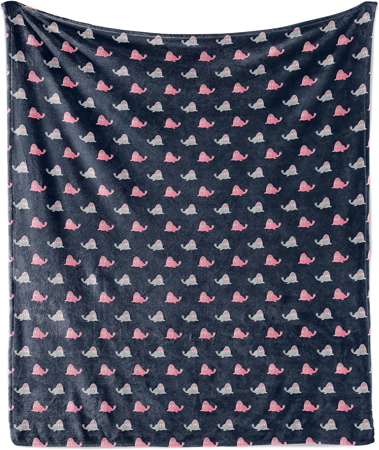 Lunarable Marine Throw Blanket, Walrus Marine Mammal in Watercolor Themed Creative Ocean, Flannel Fleece Accent Piece Soft Couch Cover for Adults, 50" x 70", Dark Blue Pink and Pale Grey