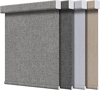 Grandekor Free-Stop Blackout Roller Shades for Windows,Hemp-Dark Gray 70...