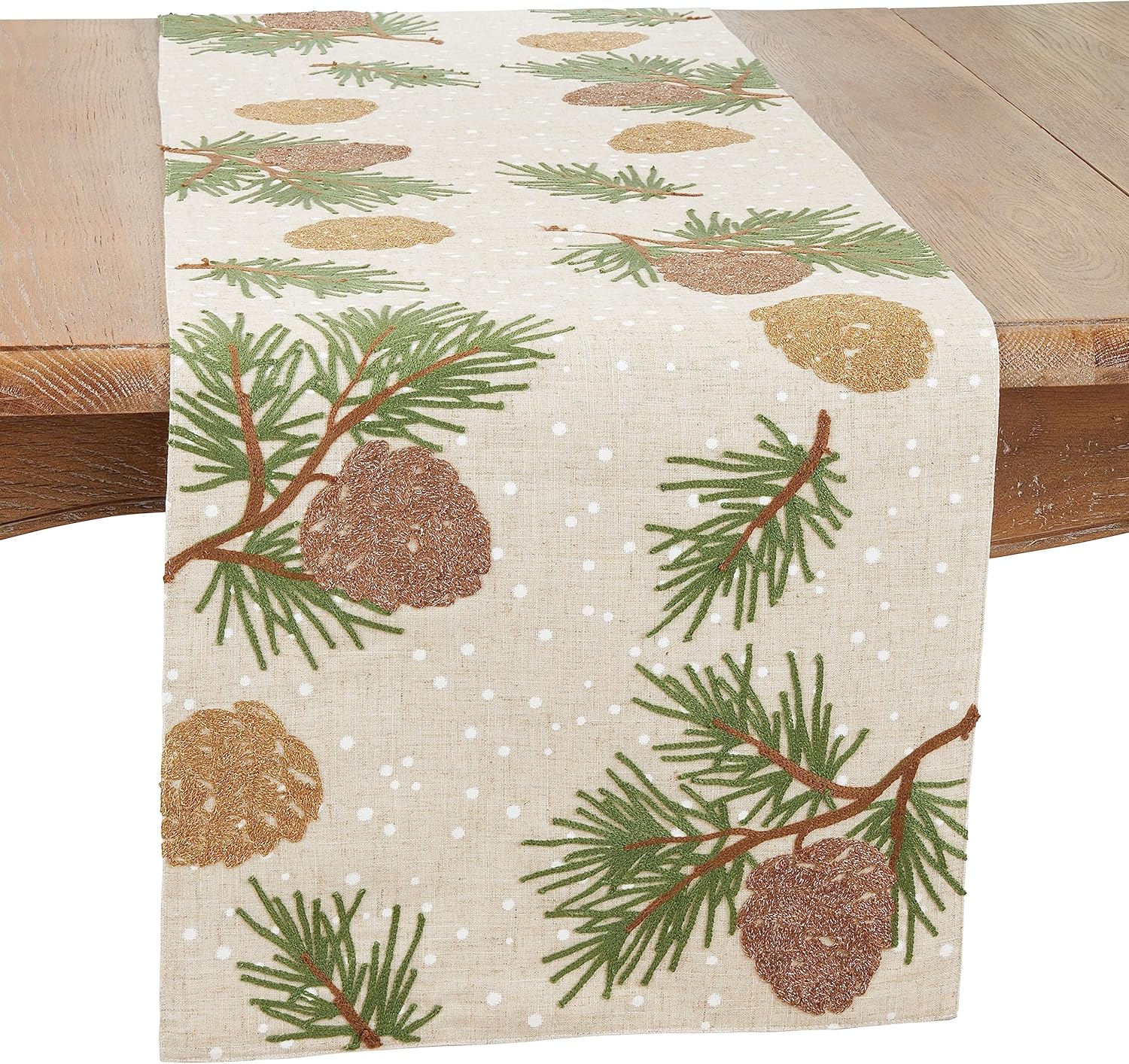SARO LIFESTYLE Woodland Pinecones Table Runner, Natural, 16"x70"