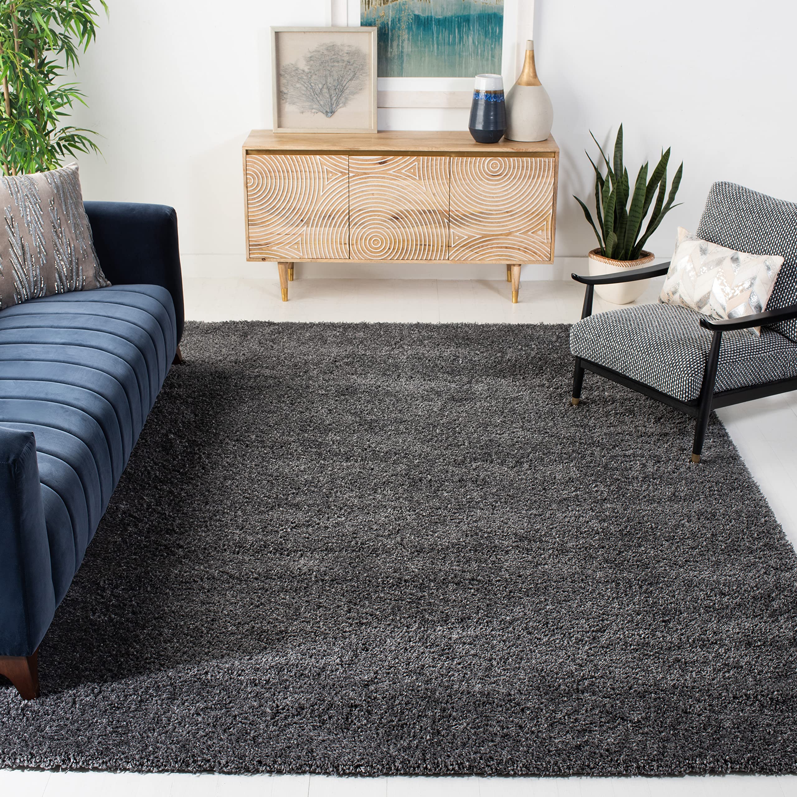 SAFAVIEH California Shag Collection Area Rug - 8'6" x 12', Dark Grey, Non-Shedding & Easy to Clean, Ultra Plush Thick Pile, Ideal for Living Room,