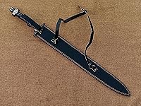 Vista 7 de Espada vikinga de acero de Damasco forjada a mano, espada medieval hecha a mano con funda de cuero.