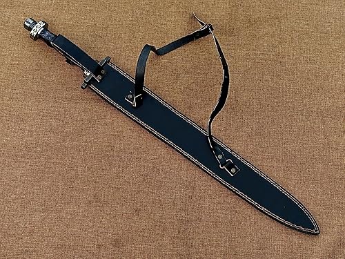 Miniatura 7 de Espada vikinga de acero de Damasco forjada a mano, espada medieval hecha a mano con funda de cuero.
