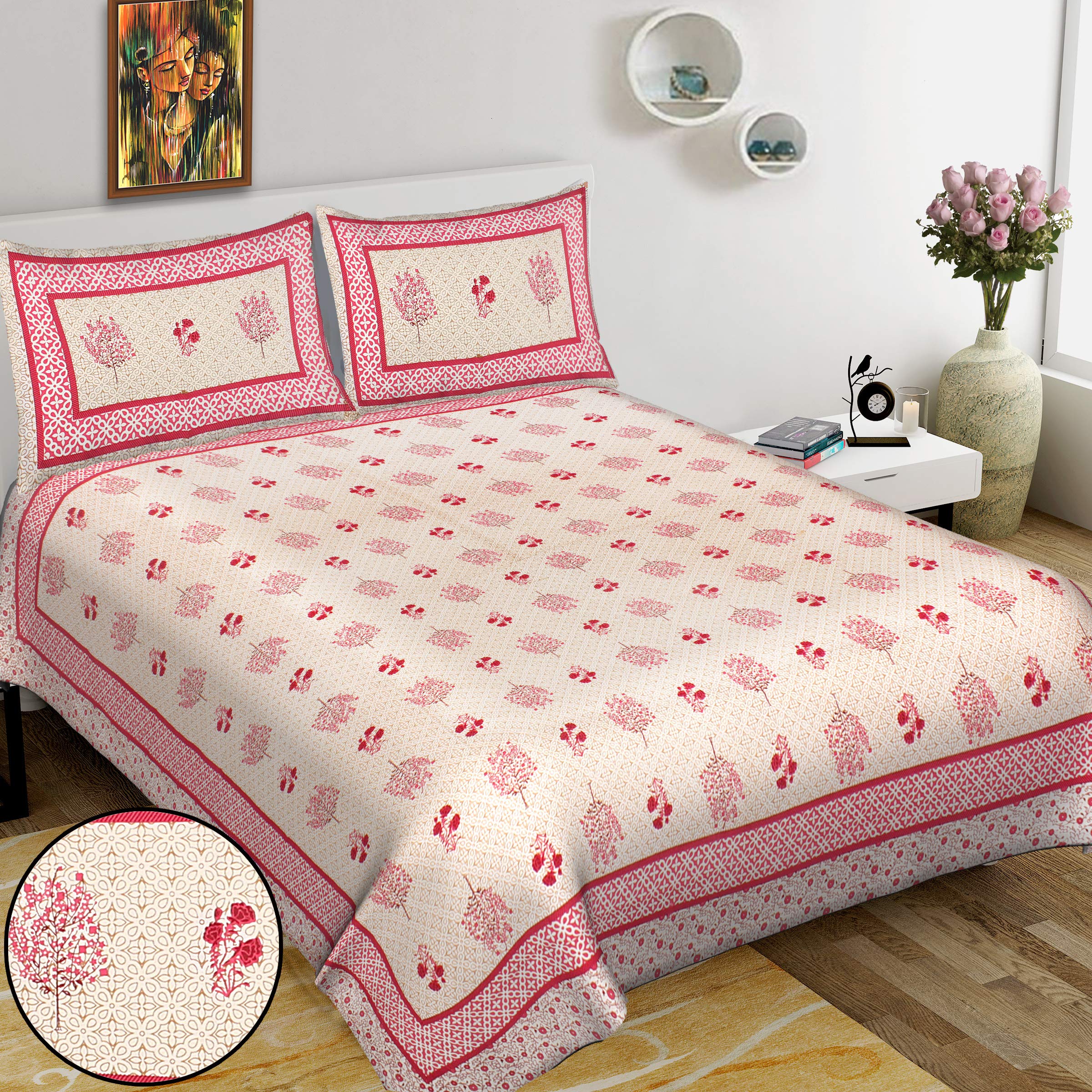 RHF King 100% Cottonl Bedspread Bed Cover Floral Design Double bedsheet with 2 Pillow Covers (8 Feet X 9 Feet, 100" X 108")- Multi Color (King- (8 Feet X 9 Feet, 100" X 108"), NP-25)-picture-25
