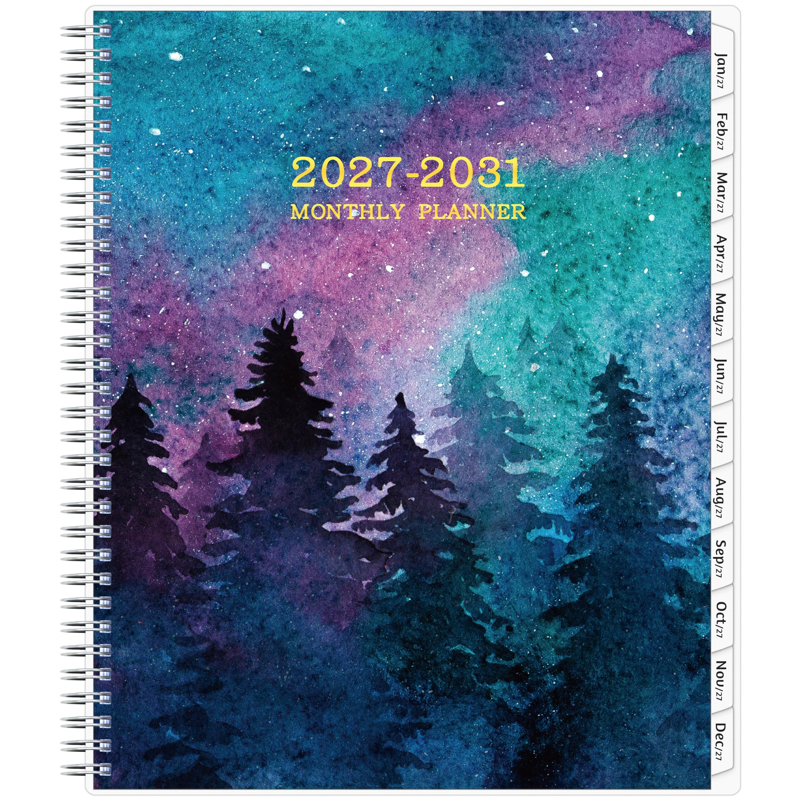 Monatsplaner 2027–2031, 5-Jahres-Kalenderplaner 2027–2031, Januar 2027–Dezember 2031, 21,6 x 27,9 cm, liniert, flexibler Einband, Spiralbindung, Tasche, 60 beschichtete Monats-Tabs, Notizen und