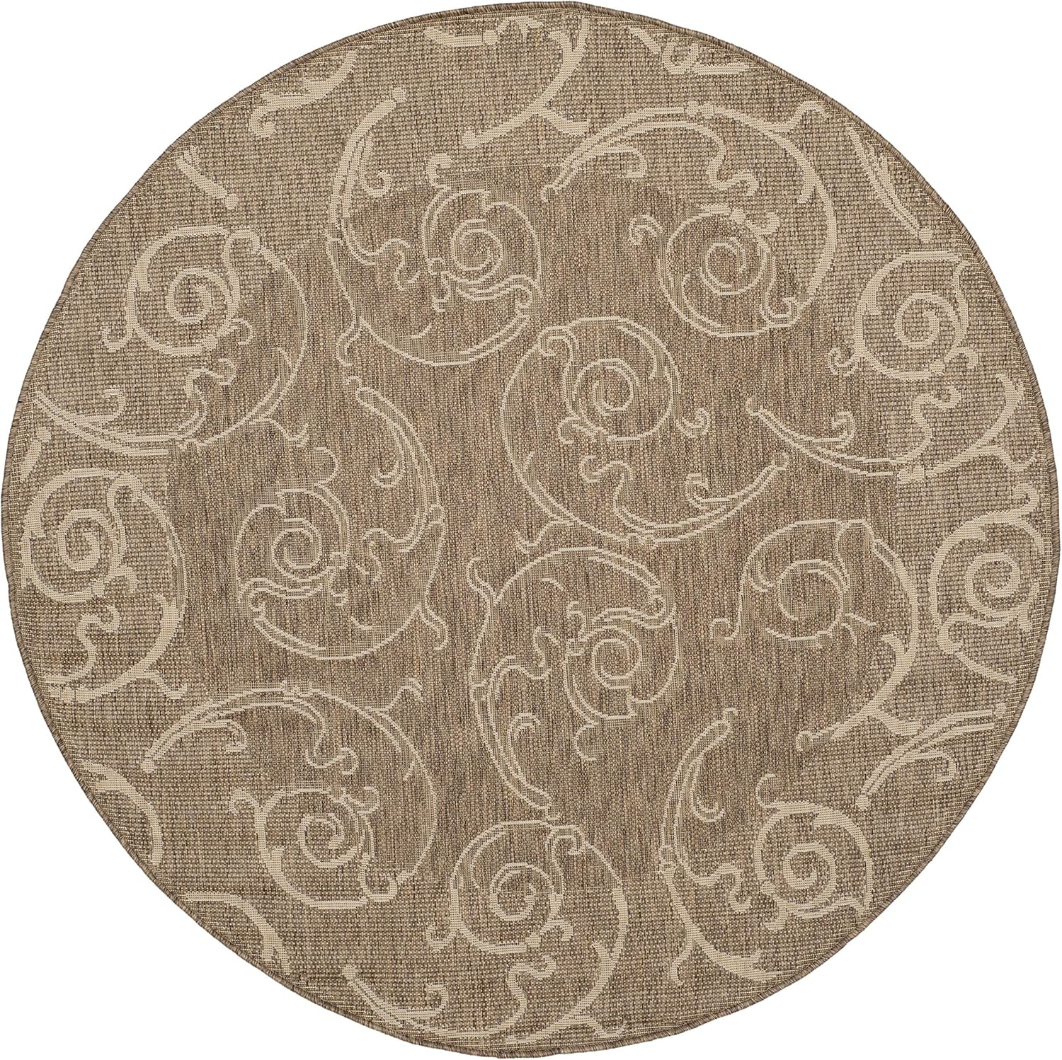 SAFAVIEH Courtyard Collection 5'3" Round Brown / Natural CY2665 Scroll Indoor/ Outdoor Easy--Cleaning Patio Backyard Mudroom Area Rug
