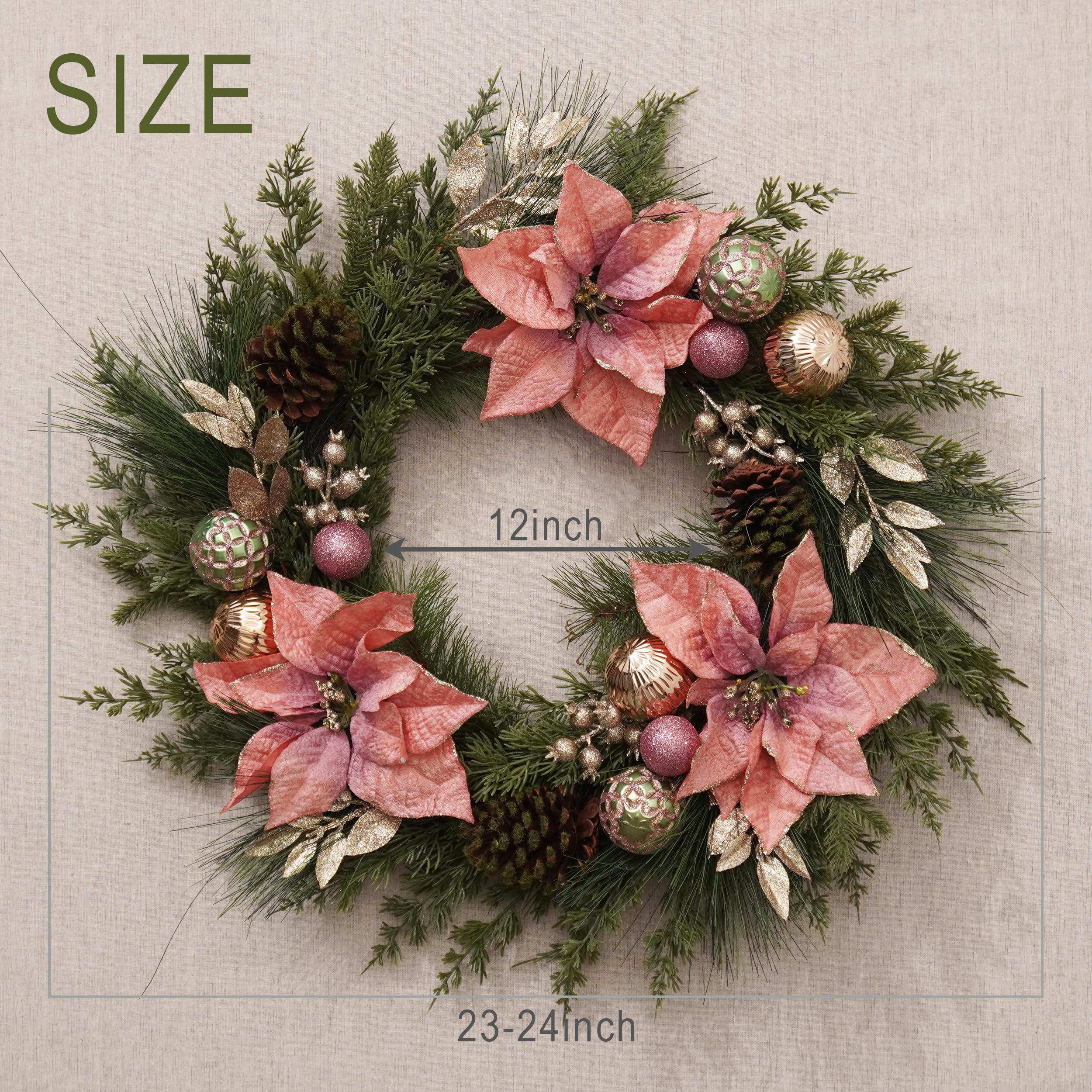 Decorbyhannah Couronne de Saint-Valentin pliable de 61 cm pour porte d'entrée avec lumières, décoration de Saint-Valentin artificielle avec fleurs roses pour fenêtre de table (rose doré)