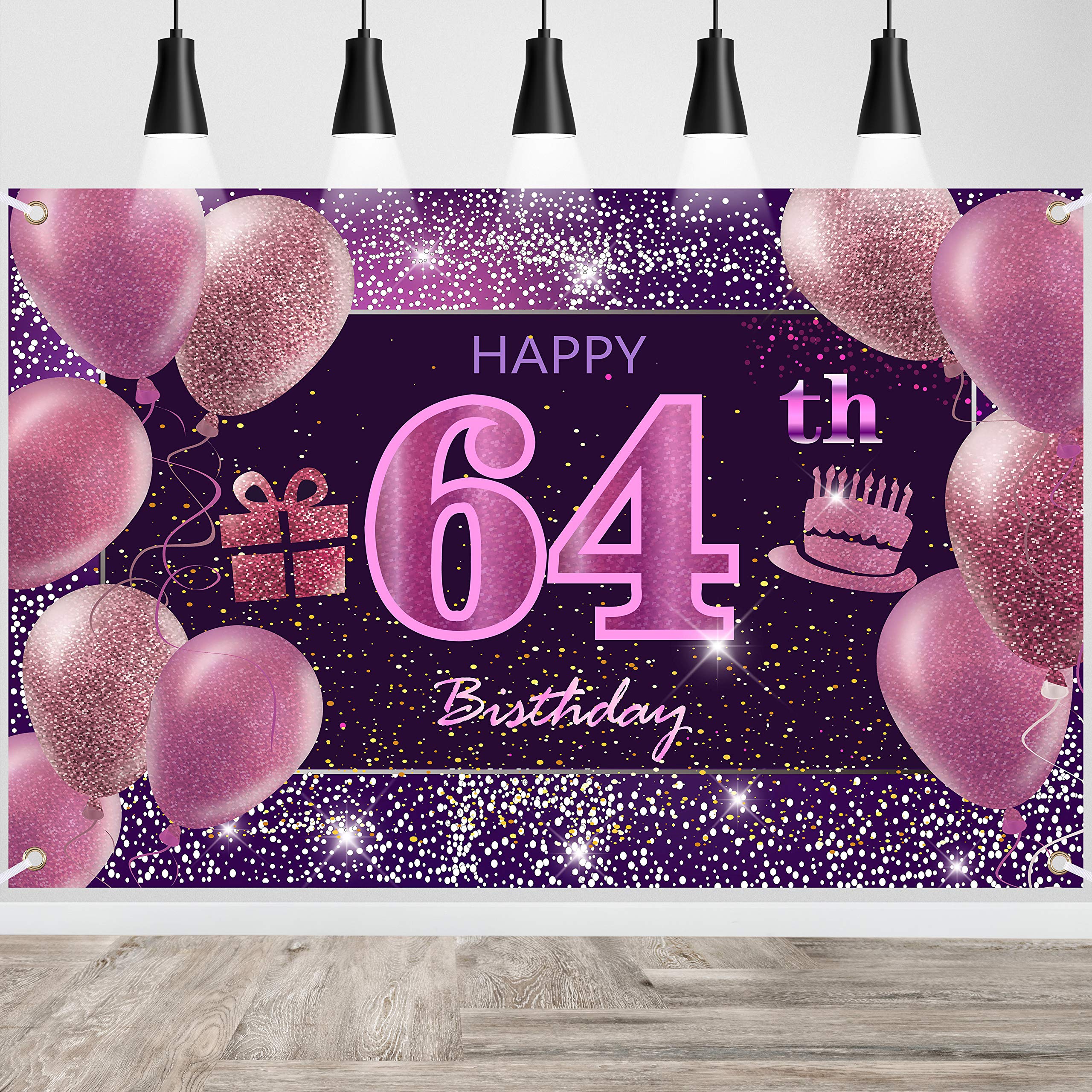 64th Birthday Decorations IMISI Happy Birthday Banner Pink Birthday Backdrop Decorations for a Party