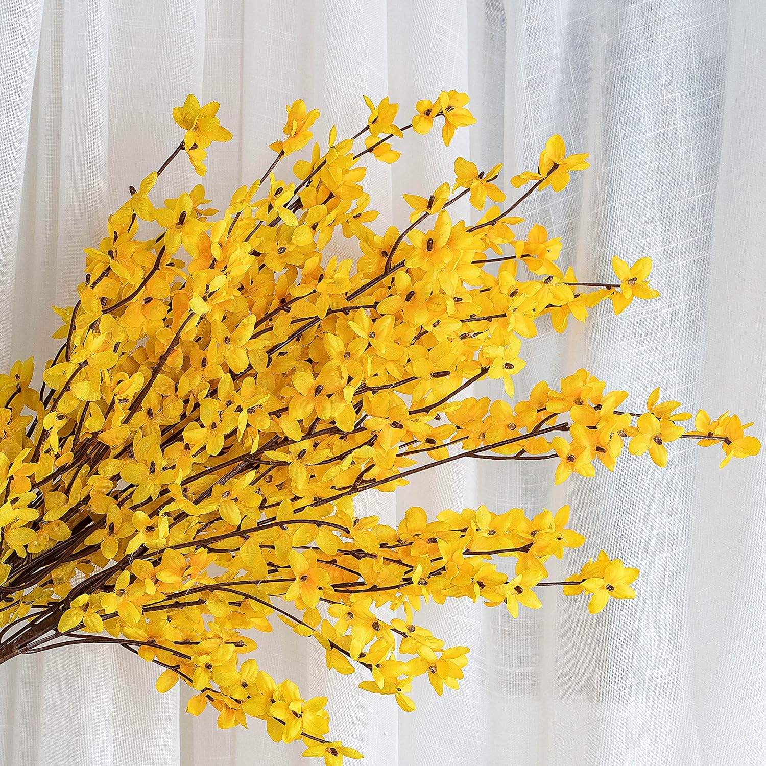 6pcs Artificial Forsythia Flowers,43 Inch Long Stem Silk Flower Jasmine, Fake Flowering Shrubs for Rustic Style Home Décor,Centerpieces Tablescaping,Yellow