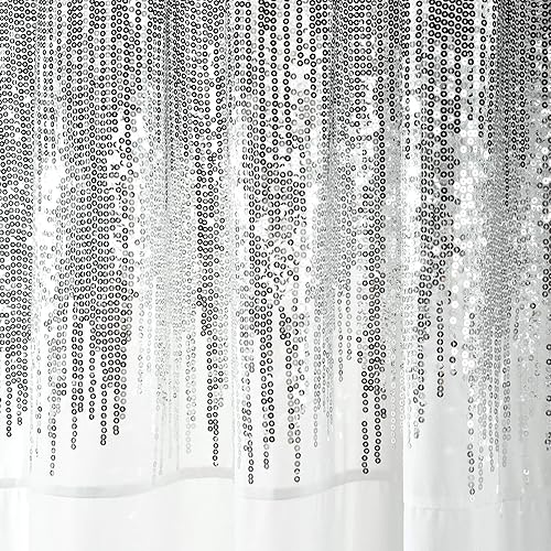 Miniatura 3 de Lush Decor Shimmer Sequins - Par de paneles de cortinas para ventana, 84 pulgadas de largo x 42 pulgadas de ancho, blanco y negro