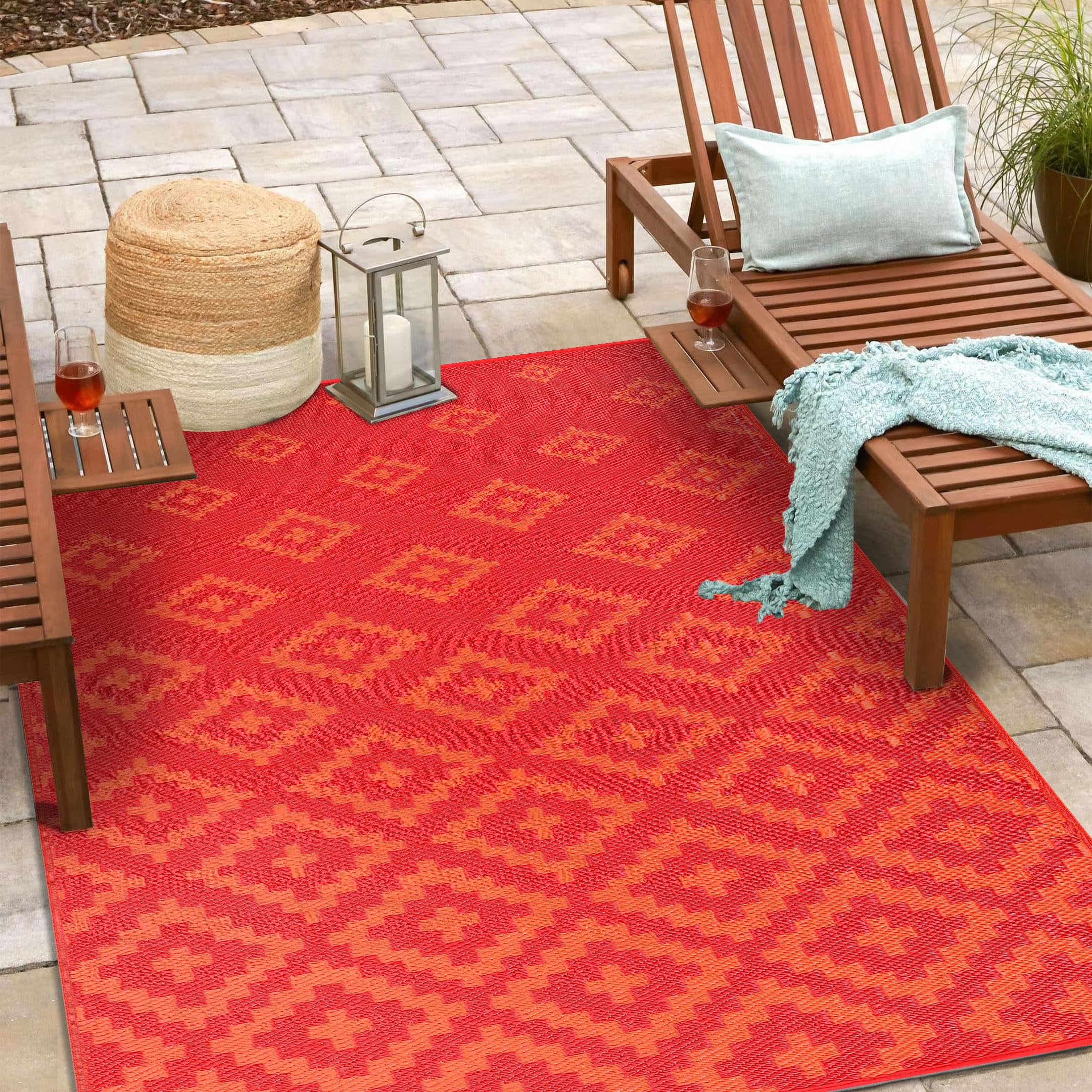 Green Decore Reversible Recycled Plastic Outdoor Rugs | Perfect for Garden, Patio, Picnic, Decking | Stain And Water Resistant | Bettina Red/Orange, 120 x 180 cm